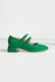 Women's Mary Jane Green Patent Leather Back Closed Double Band Square Toe Short Block Heeled Shoes - 2