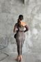 Patterned Single Sleeve and Tulle Detailed Dress - 6