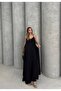 Aerobin Fabric Long Black Dress with Adjustable Straps