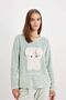 Women's Fall in Love Printed Crew Neck Long Sleeve Striped Welsoft Plush Pajamas Set C5443Ax24Au - 4
