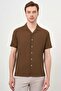 Men's Bitter Coffee Viscon Apache Collar Regular Fit Short Sleeve Shirt