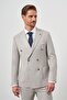 Men's Beige Polyviscon Trend Double Breasted Slim Fit Pointed Collar Suit - 4