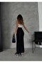 Women's Black Diving Fabric Slit Long Skirt Maxi Length 92 Cm - 4