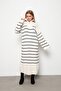 Zippered Collar Thin Striped Knitwear Dress Ecru - 2