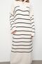 Zippered Collar Thin Striped Knitwear Dress Ecru - 4