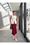 Burgundy Satin Midi Skirt - Zippered - 4