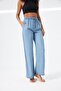 Denim Wide Leg Trousers with Elastic Waist and Laces - 4