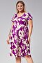 Plus Size V-Neck Short Sleeve Woven Ethnic Pattern Viscon Comfort Dress Purple
