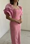 Square Neckline Maxi Length Stone Detailed Pink Dress - 3