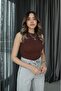 Brown Halter Neck Corded Tank Top - 2