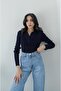Navy Blue Polo Transparent Blouse - 5