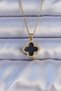 316L Steel Gold Color Black Enamel Zircon Stone Clover Figured Necklace Sl8636