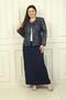 Women's Pulpayet Jacket Half Moon Sleeve Blouse Lined Crepe Long Skirt Large Size 3 Piece Set - 2