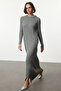 Knitwear Gray Dress - Button Detail, Tctaw25eb00093