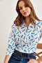 Women's Stick Blue Cuffed Linen Shirt Gml- 19001248 - 3