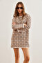 Women's Beige Ethnic Patterned Knitwear Tunic Dress Elb- 19002253 - 3