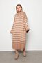 Zippered Collar Thin Striped Knitwear Dress Vi̇zon - 2