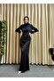 Satin Hijab Evening Dress with Tassels Sleeves and Train