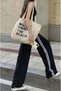 Black Double Striped Women's Wide Leg Sweatpants - 2