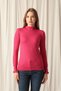 Women's Standard Blouse with Long Sleeves, Turtleneck, Button Detail on the Sleeves, and Knit Fabric Pattern, Fuchsia - 4