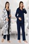 Effort Women's Navy Blue Long Sleeve Maternity Pajama Set with Robe 8094