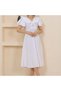 Women's Dress Midi Summer Short Sleeve V-Neck Flounced Elastic Waist - 4