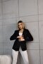 Women's Short Buttoned Blazer Jacket Black Polyester - 2