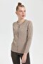 Women's Zero Collar Seamless Hair Braided Cardigan Mink - 5