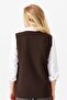 Women's V-Neck Shoulder Pocket Cover Felt Embroidered Button Vest Dark Brown - 8