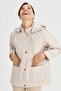 Women's Hooded Short Quilted Jacket with External Pockets Beige - 7