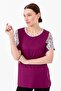 Women's Crew Neck Low Sleeve Floral Printed Combed Cotton Blouse Plum - 5