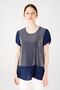 Women's Crew Neck Short Sleeve Shiny Fabric Blouse Navy Blue - 2