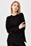 Women's Crew Neck Brass Knitted Blouse Black - 7