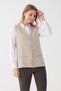 Women's Steel Knit Pocket Zippered Plain Knitwear Vest Beige - 5