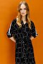 Women's Shirt Collar Pearl Buttoned Combed Cotton Dress Black/ecru - 8