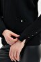 Women's Crew Neck Seamless Pocketed Wool Sweater Black - 3