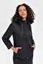 Women's Hooded Fur-Trimmed Diamond Patterned Quilted Coat Black - 4