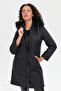 Women's Hooded Fur-Trimmed Diamond Patterned Quilted Coat Black - 7