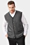 Men's V-neck Pique Woven Wool Vest with Felt Accessories, Smoked - 5