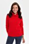 Women's Degaje Collar Seamless Front Thessaloniki Knitted Wool Sweater Coral