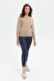 Women's Zero Collar Seamless Skirt and Long Sleeve Elastic Wool Sweater K.Beige - 2