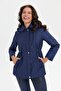 Women's Hooded Waist-Tie Short Quilted Coat Navy Blue - 4