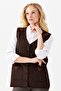 Women's V-Neck Shoulder Pocket Cover Felt Embroidered Button Vest Dark Brown - 5