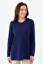 Women's Crew Neck Buttoned Side Knitwear Blouse Navy Blue - 2