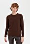 Women's Crew Neck Seamless Wool Sweater with Pockets, Dark Brown