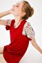 Women's Crew Neck Low Sleeve Floral Printed Combed Cotton Blouse Red