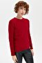 Women's Crew Neck Seamless Wool Sweater with Pockets, Dark Red - 8