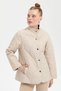 Women's Short Quilted Jacket with Snap Front and Onion Pattern in Beige