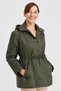 Women's Hooded Waist Tied Quilted Coat Khaki - 6