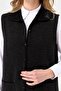 Women's Polo Collar and Pocket Crocheted Wool Vest Black - 6